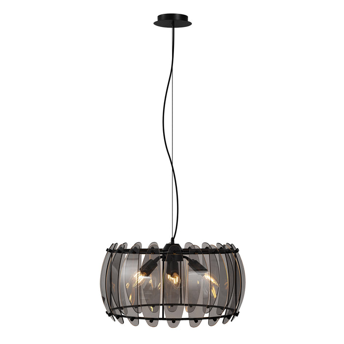 QAZQA Design hanglamp zwart met smoke glas rond 6-lichts - Mochan