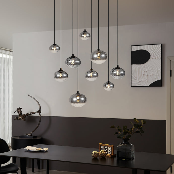 QAZQA Moderne hanglamp zwart met smoke glas 9-lichts - Jia