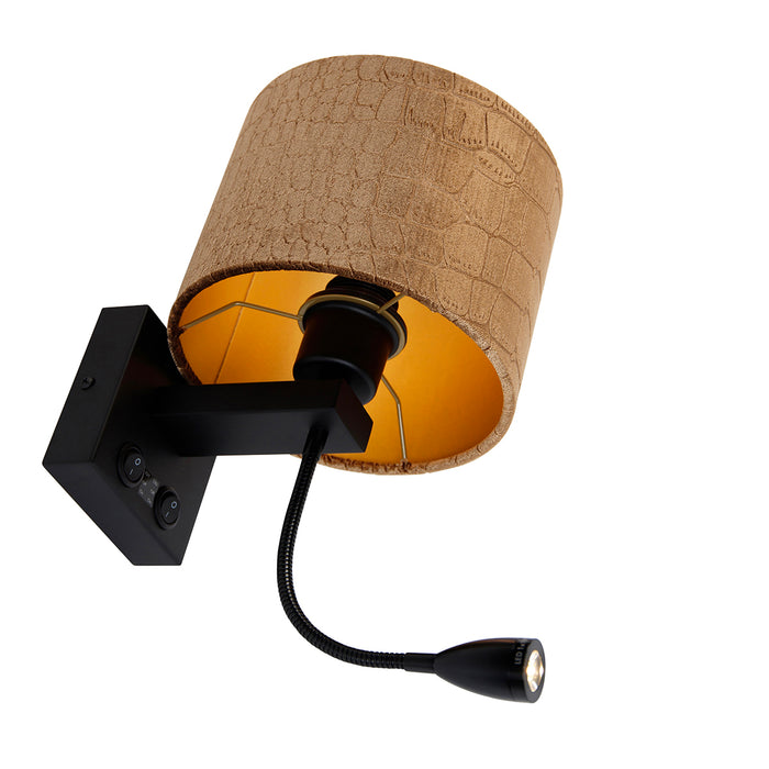 QAZQA Wandlamp zwart met velours kap krokodil dessin 18cm - Brescia