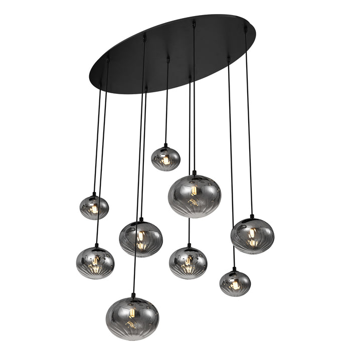 QAZQA Moderne hanglamp zwart met smoke glas 9-lichts - Jia