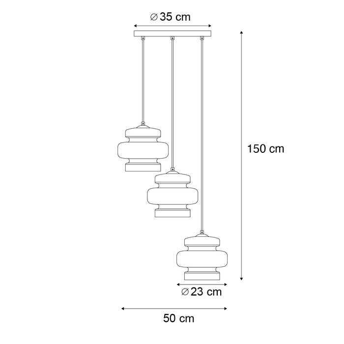 QAZQA Retro hanglamp zwart met groen glas 3-lichts - Denise
