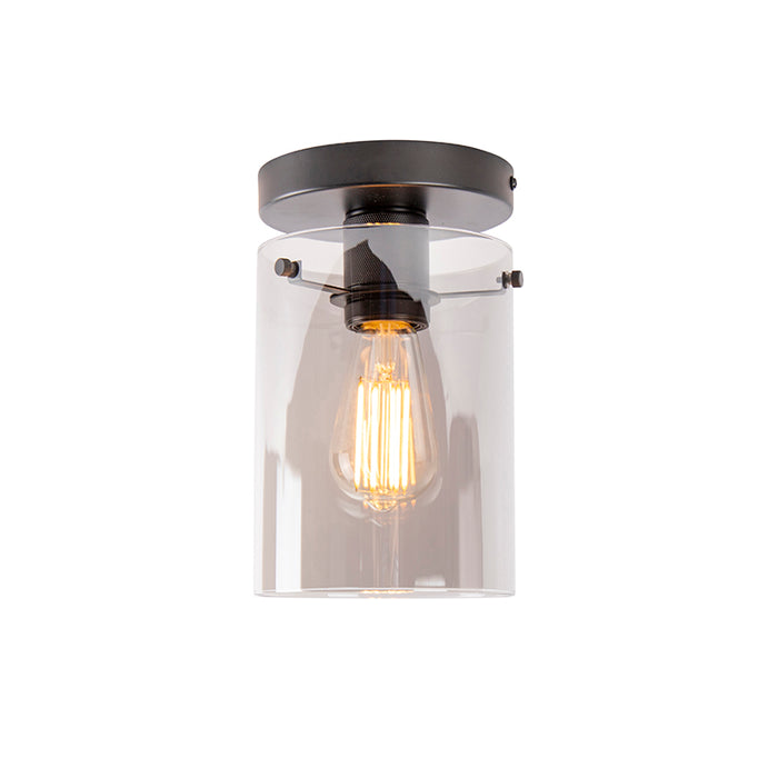 QAZQA Smart plafondlamp zwart met smoke glas incl. Wifi ST64 - Dome