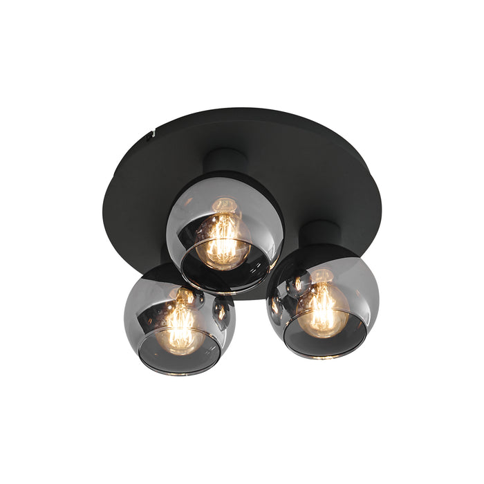 QAZQA Smart plafondlamp zwart met smoke glas 3-lichts incl. Wifi A60