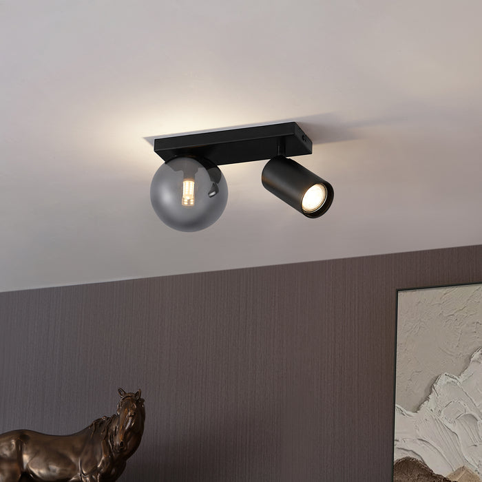 QAZQA Moderne plafondlamp zwart 2-lichts kantelbaar - Lesly