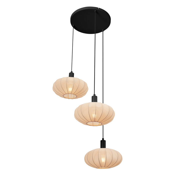 QAZQA Japandi hanglamp zwart met bruine stoffen kap 3-lichts - Bida