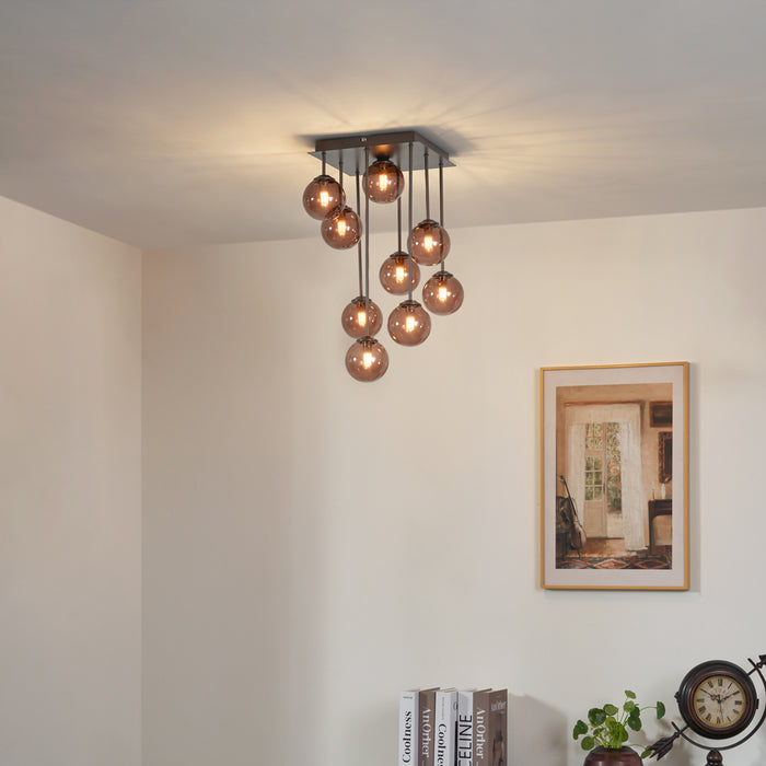 QAZQA Design plafondlamp brons met brons glas 9-lichts - Athens