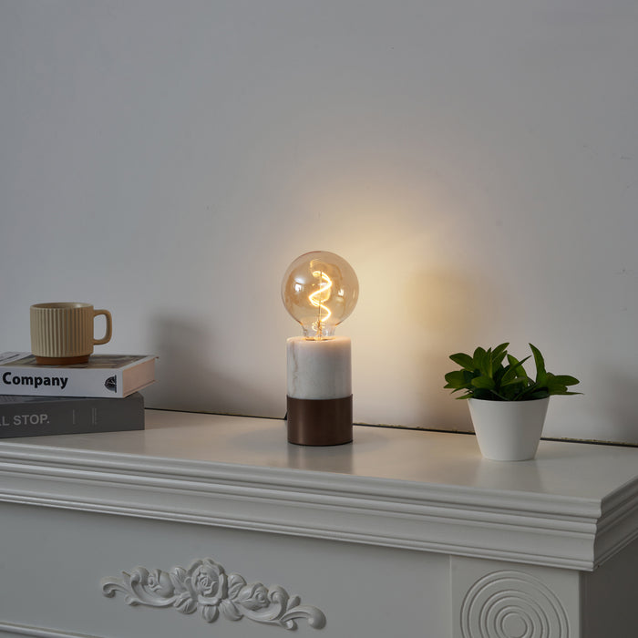 QAZQA Moderne tafellamp brons met wit marmer - Marissa