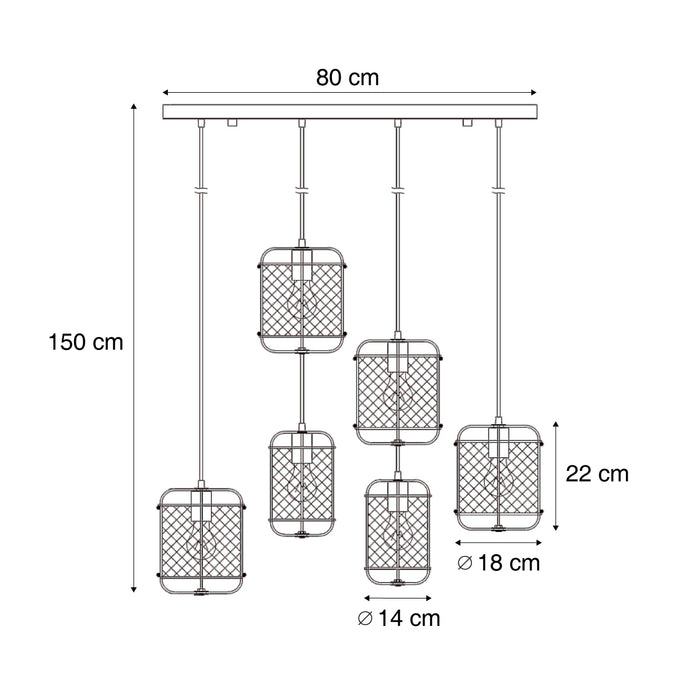 QAZQA Japandi hanglamp beige met stoffen kappen 6-lichts - Yente