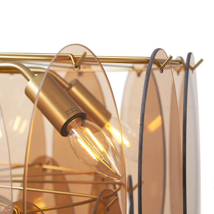 QAZQA Art Deco hanglamp goud met amber glas ovaal 14-lichts - Mochan