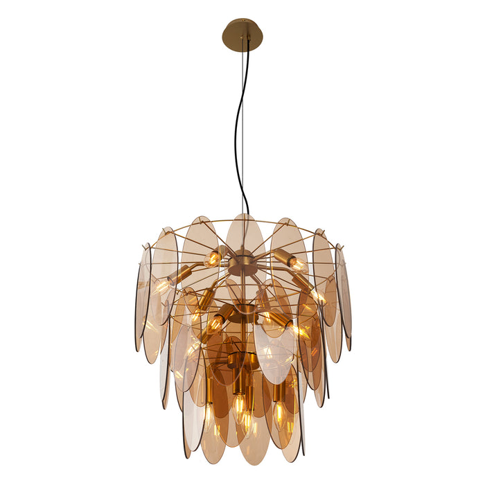 QAZQA Art Deco hanglamp goud met amber glas ovaal 14-lichts - Mochan