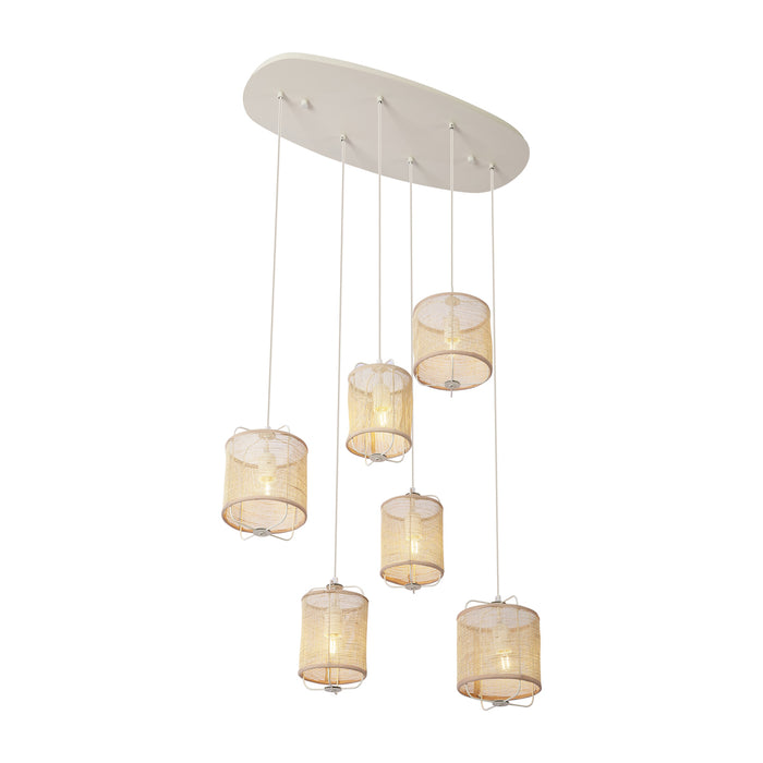 QAZQA Japandi hanglamp beige met stoffen kappen 6-lichts - Yente