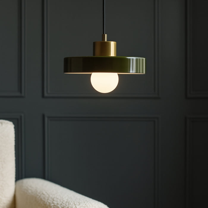 QAZQA Retro hanglamp goud met groen glas - Jina