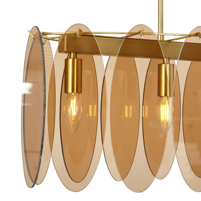 QAZQA Art Deco hanglamp goud met amber glas ovaal 5-lichts - Mochan