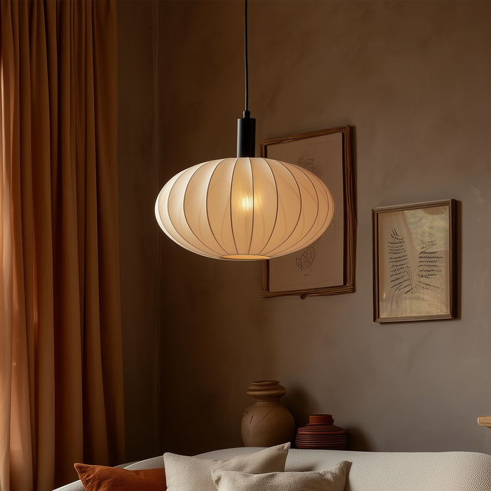 QAZQA Japandi hanglamp zwart met bruine stoffen kap - Bida