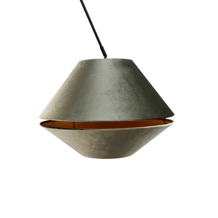 QAZQA Hanglamp zwart met dubbele velours lampenkap groen met gouden