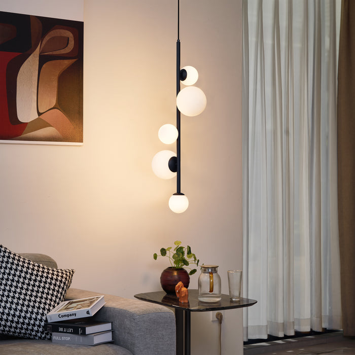 QAZQA Design hanglamp zwart met mat glas 5-lichts - Vertical