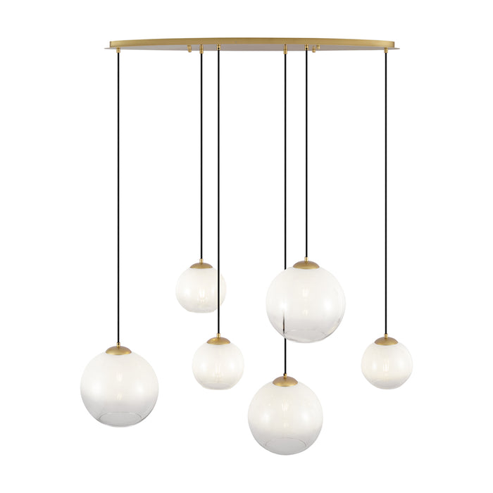 QAZQA Hotel Chique hanglamp messing met wit glas langwerpig 6-lichts