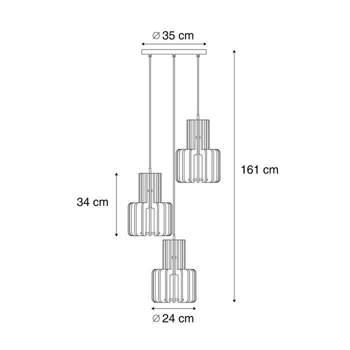 QAZQA Retro hanglamp zwart met taupe 3-lichts - Felt