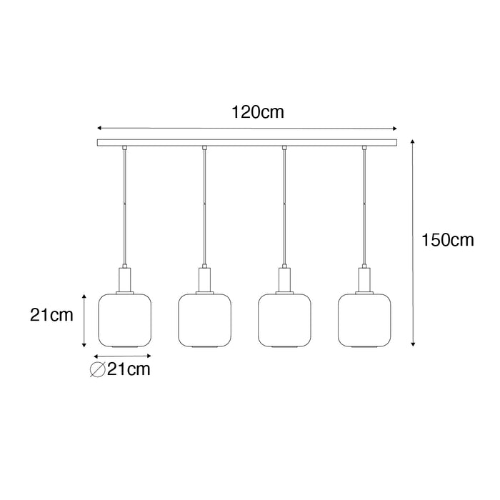 QAZQA Smart hanglamp zwart met messing en amber glas 4-lichts incl. 4