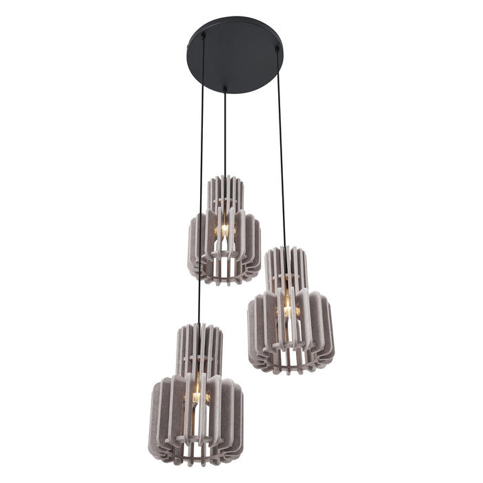 QAZQA Retro hanglamp zwart met taupe 3-lichts - Felt