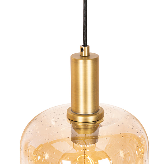 QAZQA Smart hanglamp zwart met messing en amber glas 4-lichts incl. 4