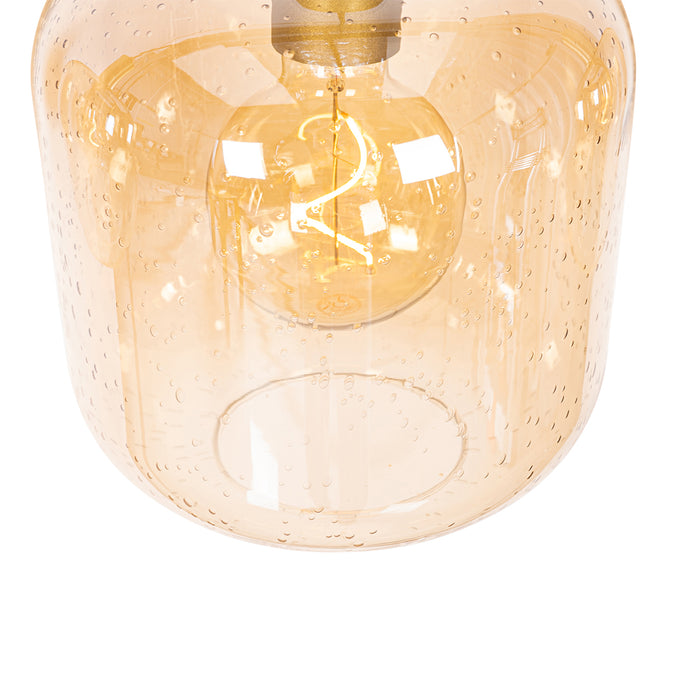 QAZQA Smart hanglamp zwart met messing en amber glas 4-lichts incl. 4