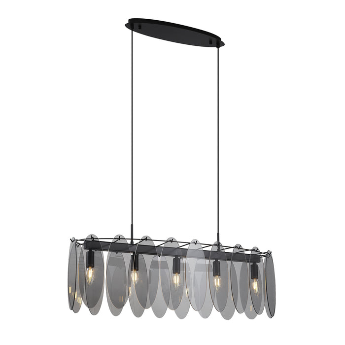 QAZQA Design hanglamp zwart met smoke glas ovaal 5-lichts - Mochan