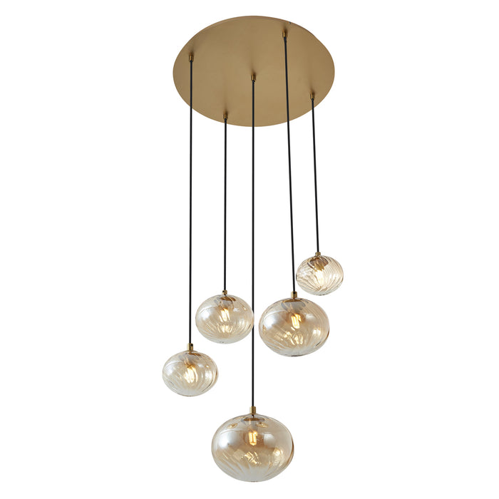 QAZQA Art Deco hanglamp goud met amber glas - Jia