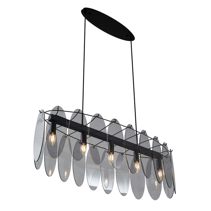 QAZQA Design hanglamp zwart met smoke glas ovaal 5-lichts - Mochan