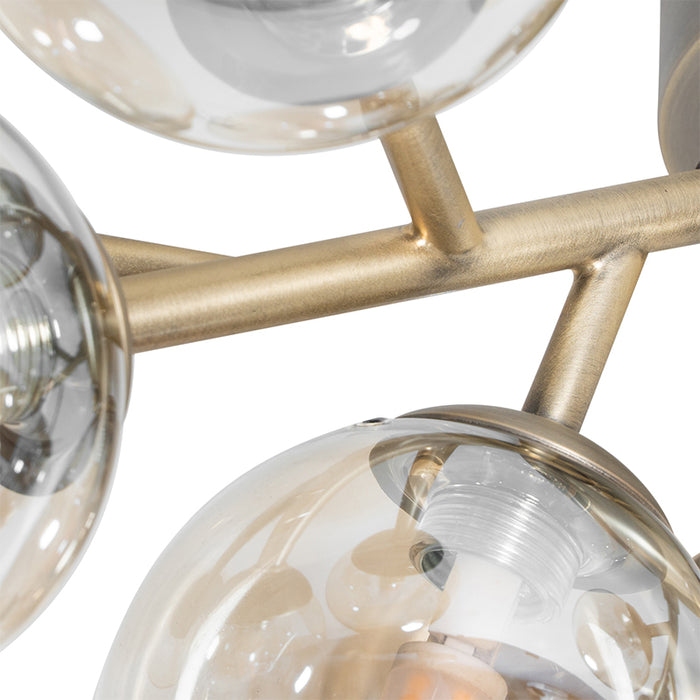 QAZQA Smart plafondlamp brons met amber glas 12-lichts incl. 12 Wifi