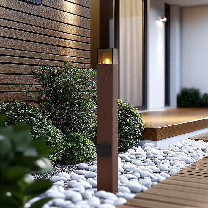 QAZQA Industrieel buiten paaltje roestbruin met smoke glas 70cm met