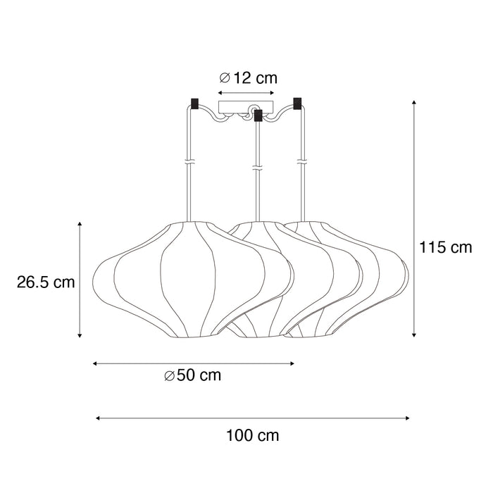 QAZQA Japandi hanglamp beige 50cm 3-lichts - Plu