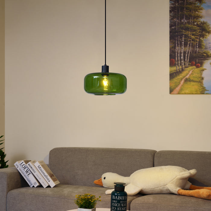 QAZQA Retro hanglamp zwart met groen glas - Bizle