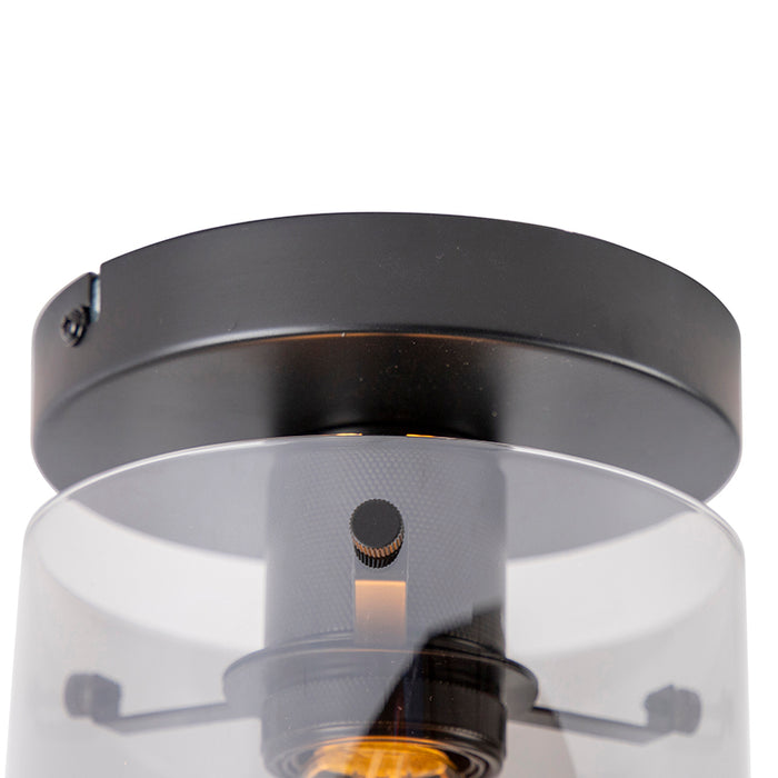 QAZQA Smart plafondlamp zwart met smoke glas incl. Wifi ST64 - Dome