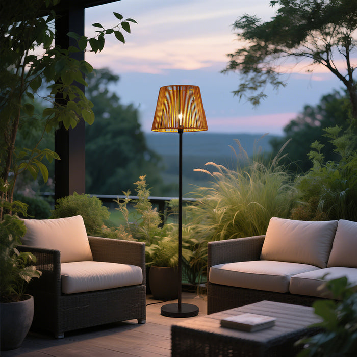 QAZQA Buiten vloerlamp zwart met kap oranje touw IP44 - Virginia