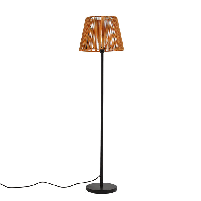 QAZQA Buiten vloerlamp zwart met kap oranje touw IP44 - Virginia