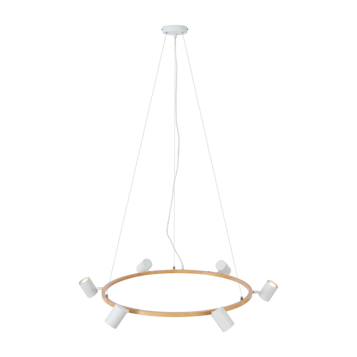 QAZQA Moderne hanglamp hout print met wit 6-lichts - Jeana Circle