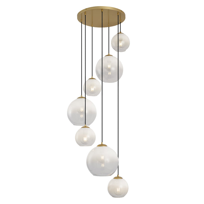 QAZQA Hotel Chique hanglamp messing met wit glas rond 7-lichts -