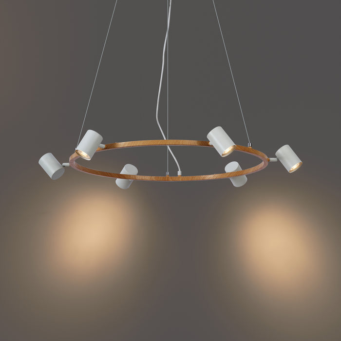 QAZQA Moderne hanglamp hout print met wit 6-lichts - Jeana Circle