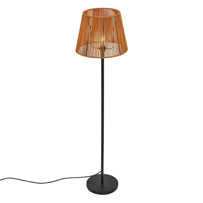 QAZQA Buiten vloerlamp zwart met kap oranje touw IP44 - Virginia