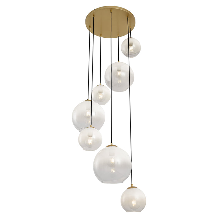 QAZQA Hotel Chique hanglamp messing met wit glas rond 7-lichts -