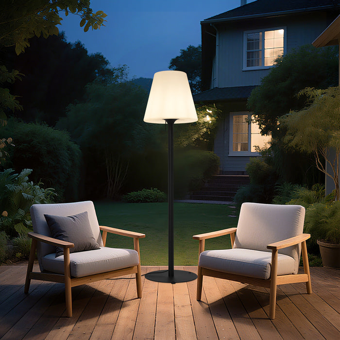 QAZQA Moderne buiten vloerlamp zwart met witte kap IP44 - Big