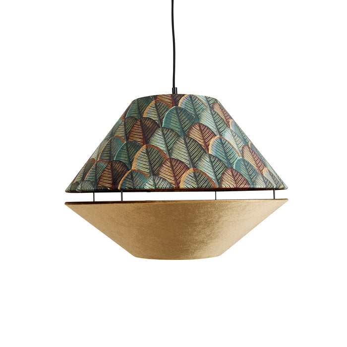 QAZQA Hanglamp zwart met dubbele velours lampenkap blad dessin en