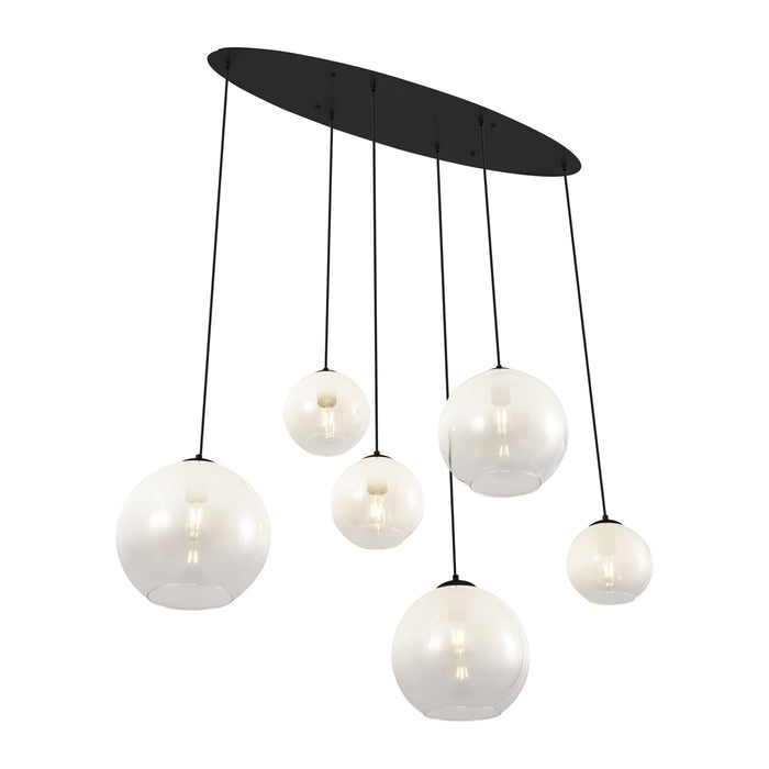 QAZQA Moderne hanglamp zwart met wit glas langwerpig 6-lichts - Misty
