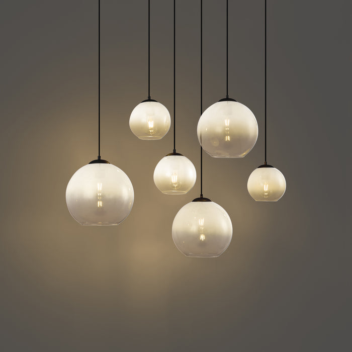 QAZQA Moderne hanglamp zwart met wit glas langwerpig 6-lichts - Misty