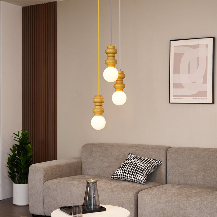 QAZQA Retro hanglamp okergeel met mat glas 3-lichts - Fedde