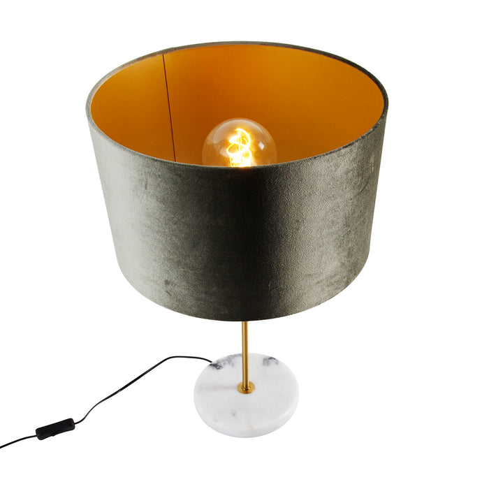 QAZQA Tafellamp messing met velours kap groen 35cm - Kaso