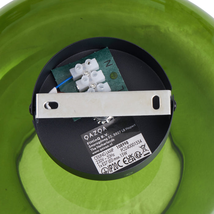 QAZQA Retro plafondlamp zwart met groen glas - Bizle