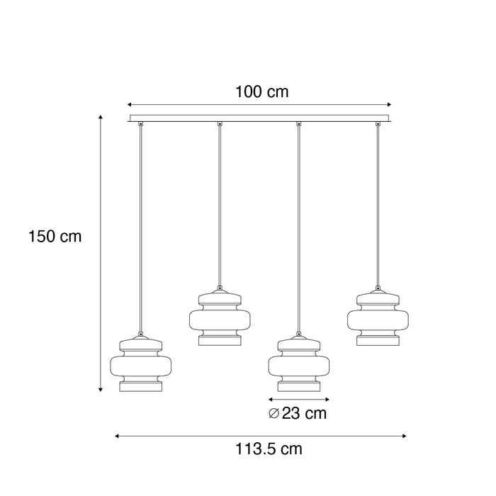 QAZQA Retro hanglamp zwart met groen glas 4-lichts - Denise