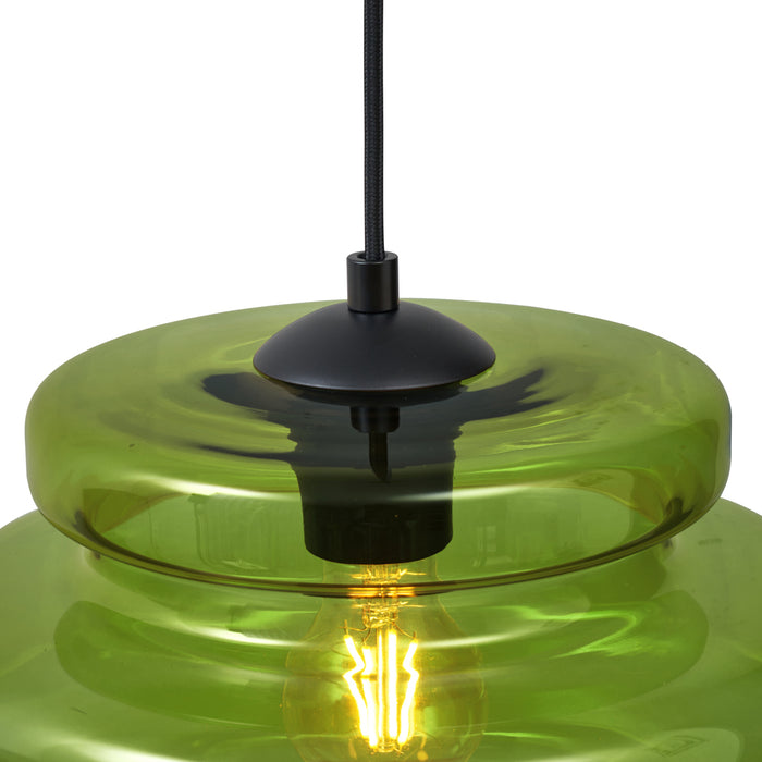 QAZQA Retro hanglamp zwart met groen glas 4-lichts - Denise